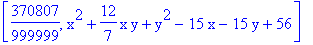 [370807/999999, x^2+12/7*x*y+y^2-15*x-15*y+56]